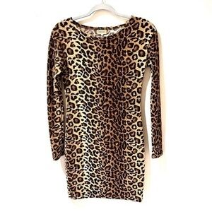 Piko 1988 leopard stretch mini dress long sleeve soft size M